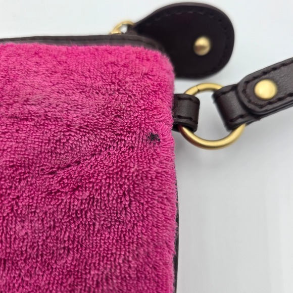 Juicy Couture Pink Velour Coin Pouch Sparkle Rhinestone Zipper Wristlet - Picture 4 of 6